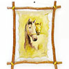 Подарок 1361 / Картина на натуральной коже Две лошади, рамка - тутовник 45 х 36 см.,