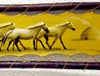 Подарок 1639 / Картина нарисованная на коже Табун лошадей, рамка из сливы 50 х 19 см