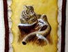 Подарок 1732 / Барс на скале - картина на специально обработанной коже. Рамка 45 х 36 см
