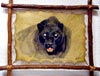 Подарок 1754 / Картина на коже Пантера, рамка - природный тутовник 38 х 31 см