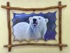 Подарок 3238 / Картина на коже Белый медведь.Уникальная картина на натуральной коже 46х36 см
